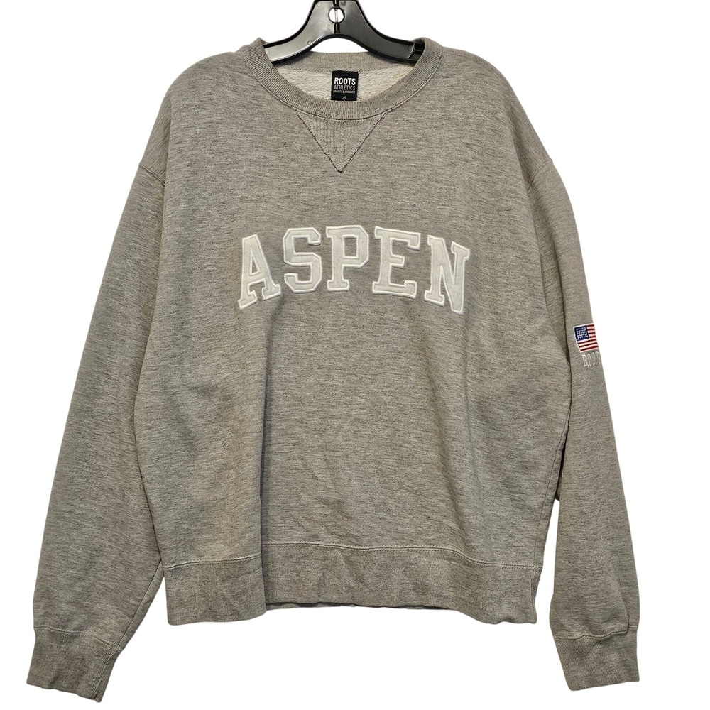 Roots Athletics Aspen Sweatshirt Mens Large Gray Crewneck Made in Canada JT4